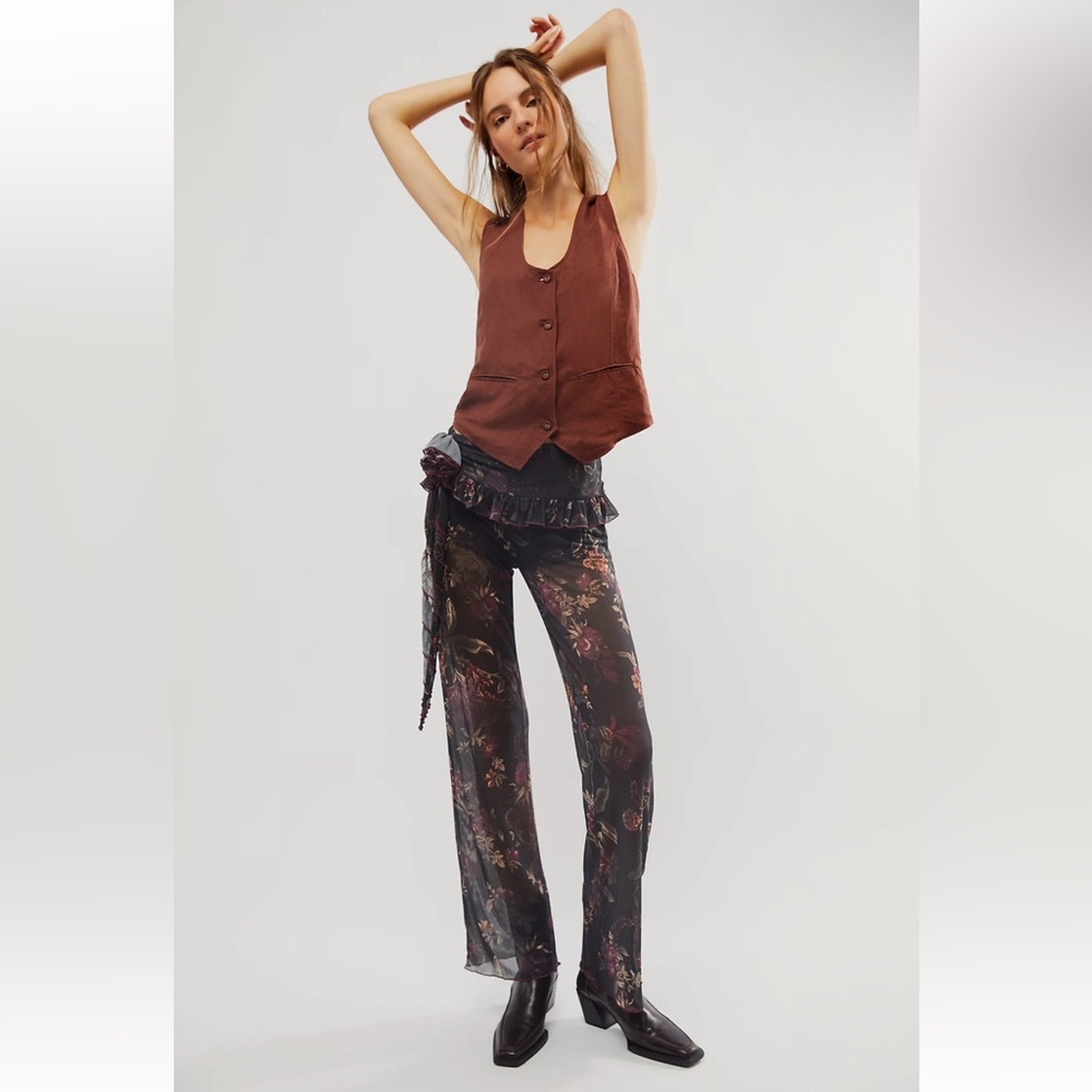 NWOT Free People Night Blooms Mesh Pants in Mauve